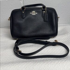 Coach Black Rowan Satchel with Gold Accents